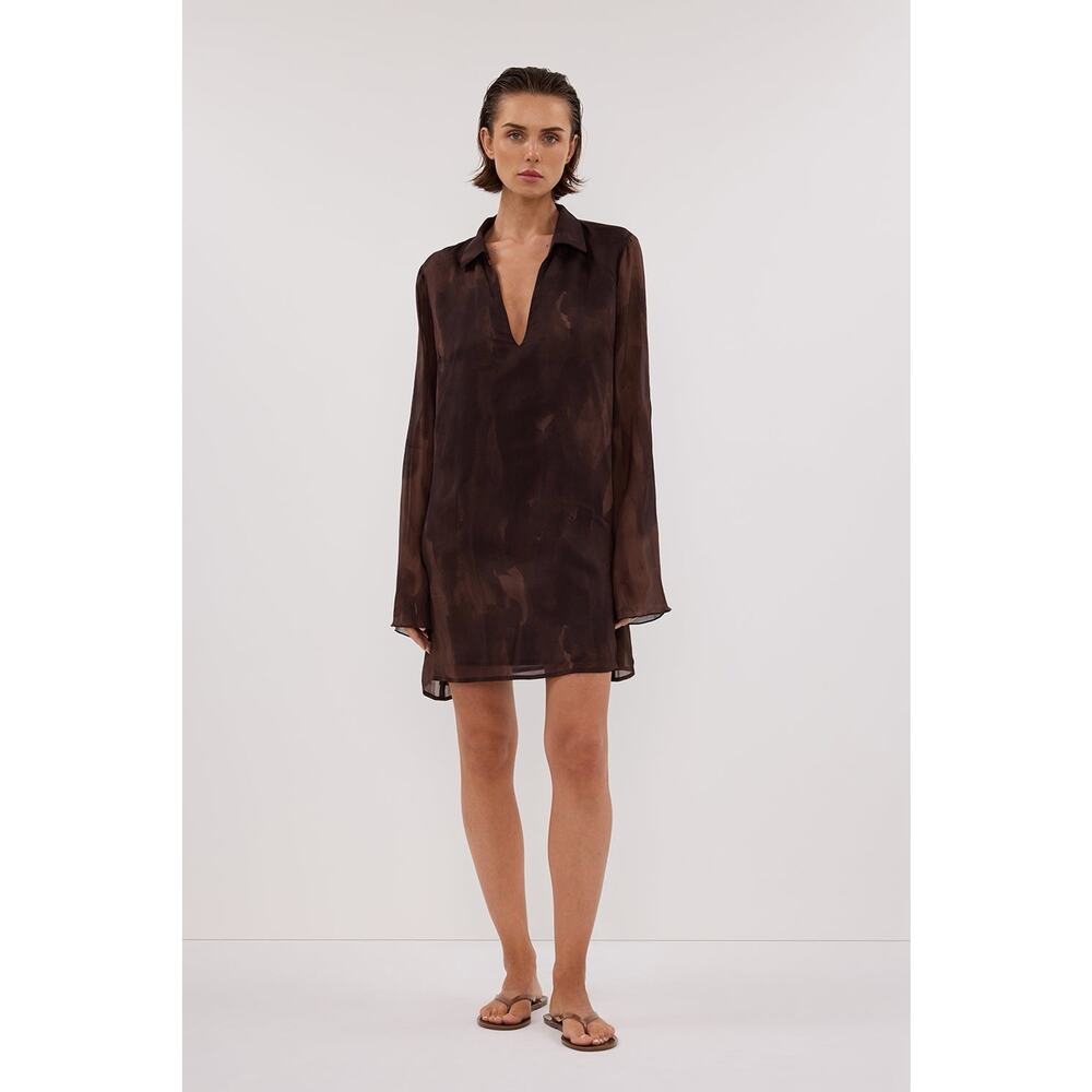 DISSH Willow Choc Long Sleeve Mini Dress Size 2